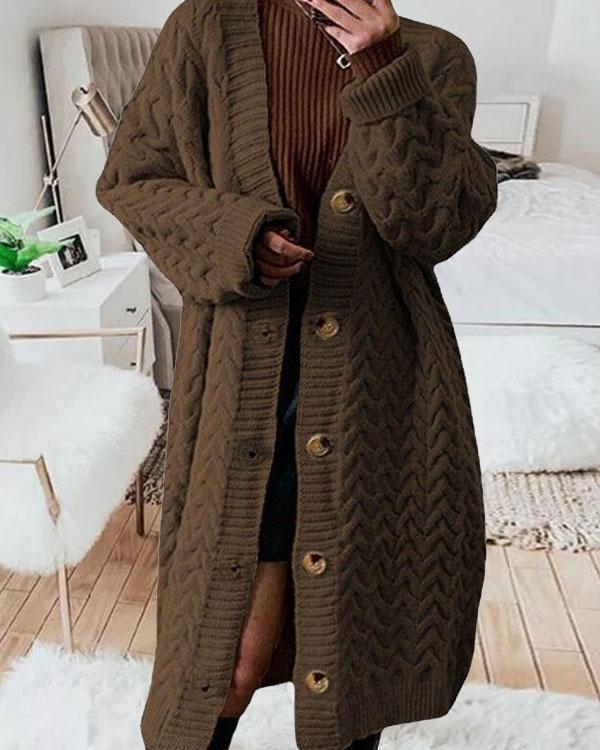 Women's Cable Knit Crotchet Button Winter Warm Long Knitted Cardigan