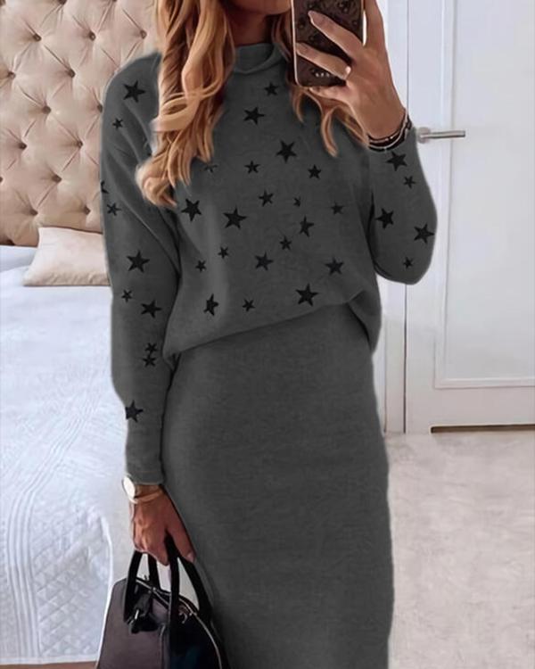 Two-piece Casual Suit With Star Print Blouse And Trousers