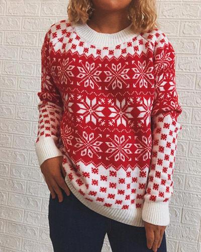 Christmas Snowflake Red White Crotchet Knitted Pullover Sweater