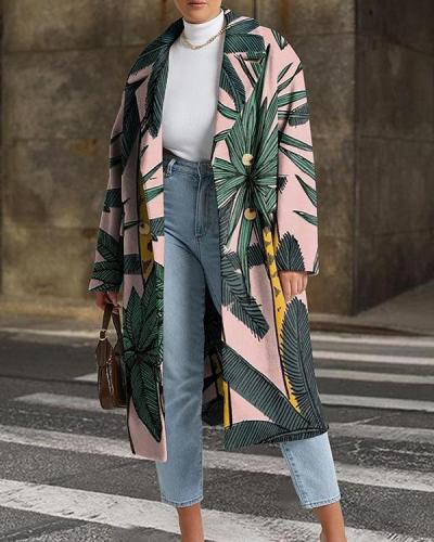 Mid-length Printed Fashionable Leaf Coat
