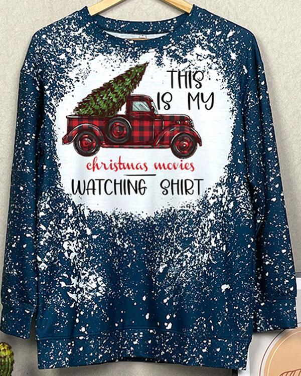 Christmas Movies Watching Shirt Print Holiday Pullover Sweatshirt