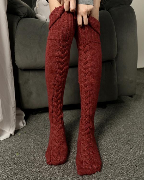 Women Cable Knit Stockings Woolen Socks