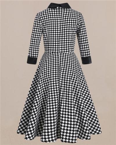Hepburn Style Vintage British Houndstooth Dress