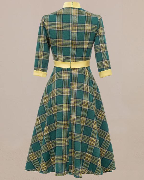 Vintage Green Webbing Bow Tie Dress