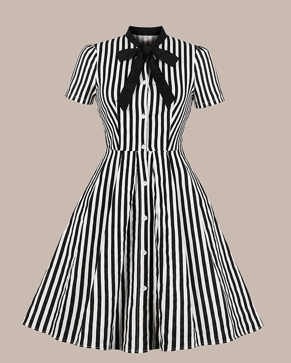 Retro Dress With Black Striped Buttons