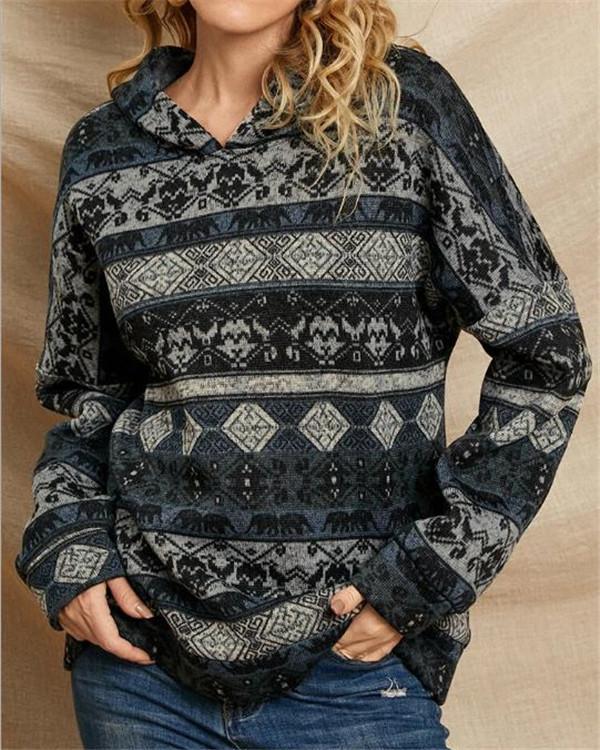 Tribal Pattern Hooded Long Sleeves