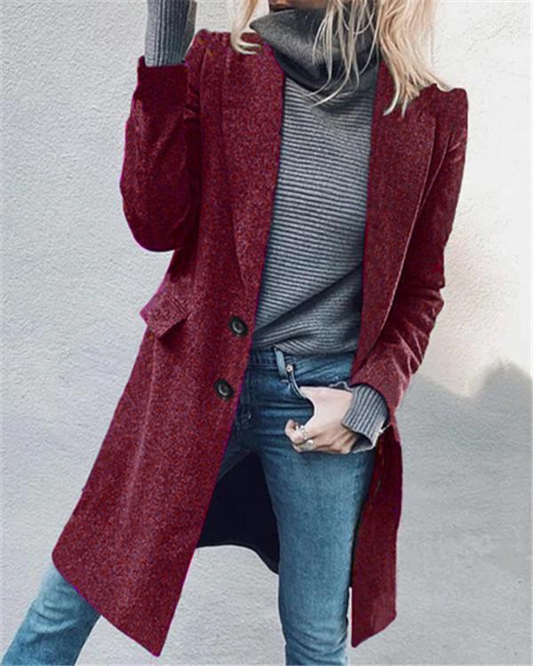 Fashion Lapel Mid-length Solid Color Coat