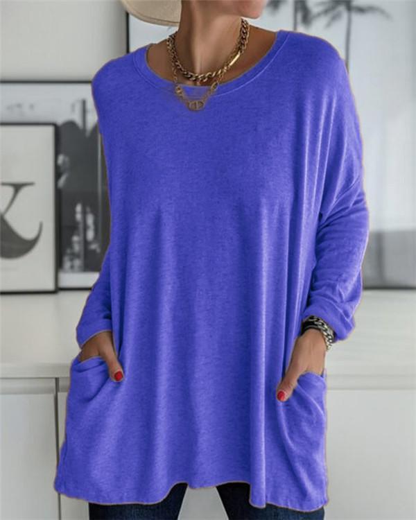 Round Neck Loose Solid Color T-shirt Casual