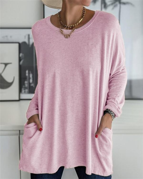 Round Neck Loose Solid Color T-shirt Casual