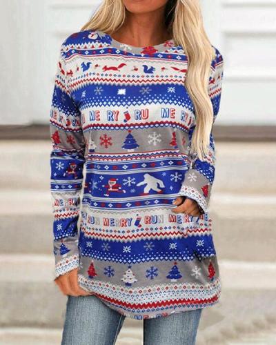 Christmas Loose Long-sleeved Printed Top