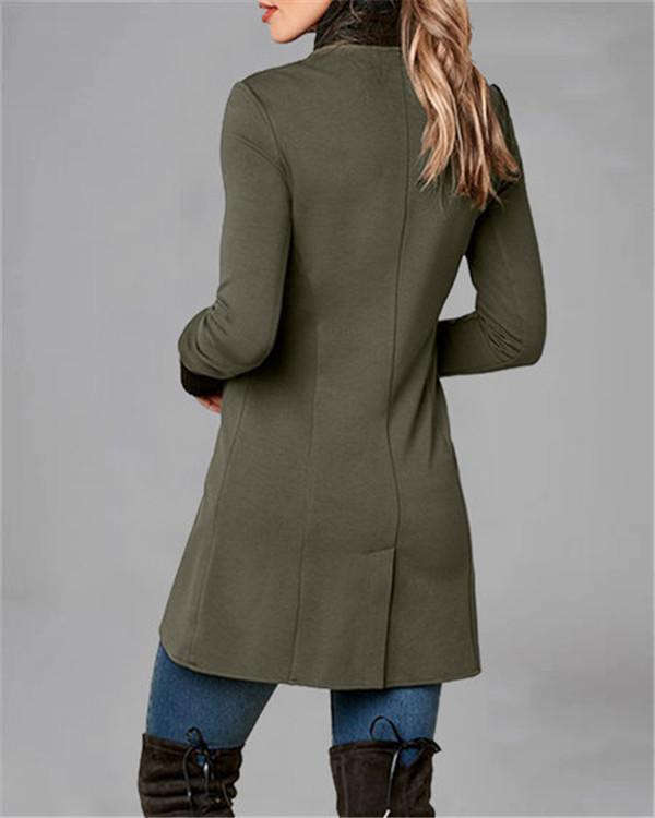 Polo Collar Single-breasted Jacket with Irregular Hem Slit