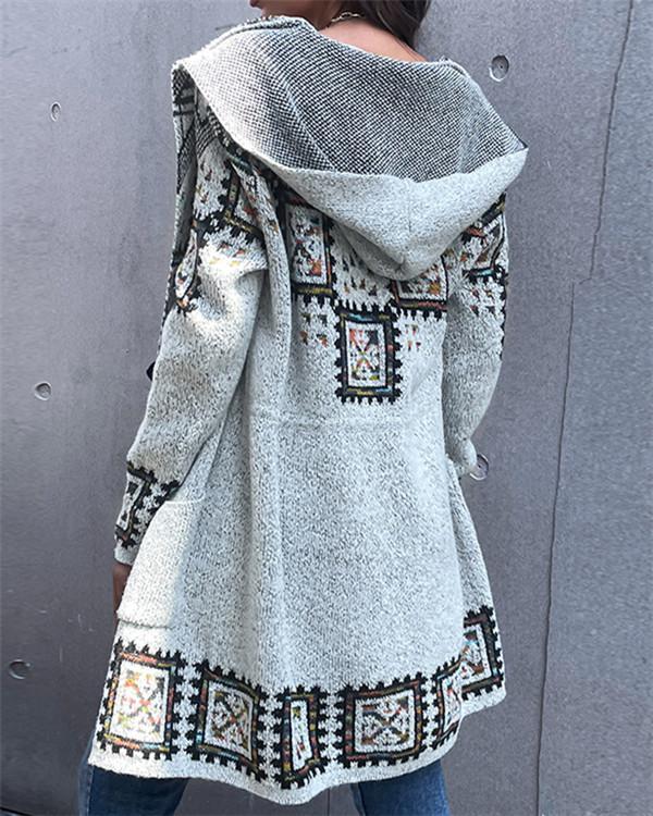 Sweater Print Jacket Retro Ethnic Cardigan