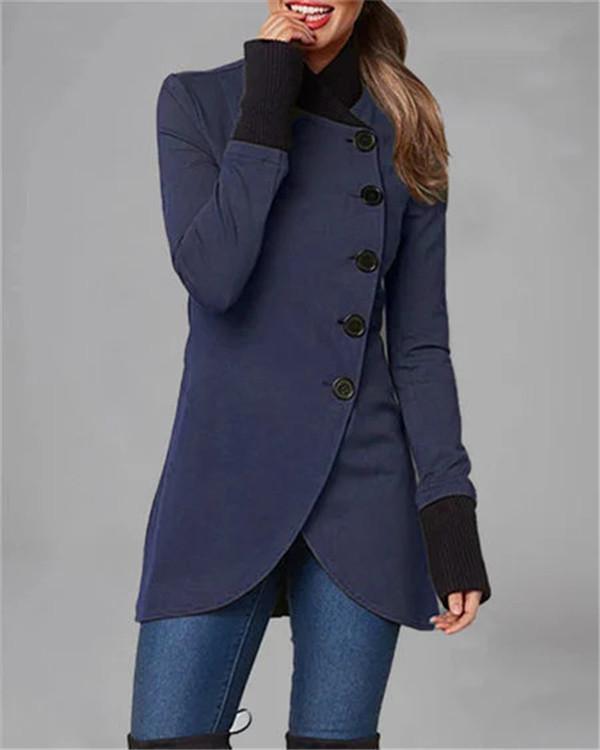 Polo Collar Single-breasted Jacket with Irregular Hem Slit