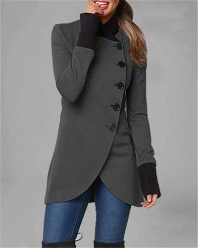 Polo Collar Single-breasted Jacket with Irregular Hem Slit