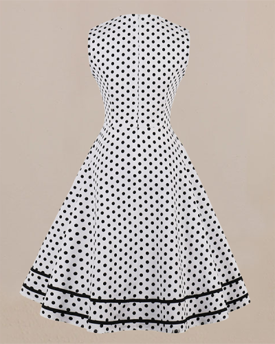 Hepburn Square Neck Polka Dot Retro Dress