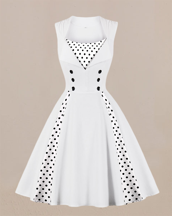 Retro Stitching Polka Dot Dress