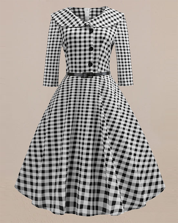 Plaid Printed Stitching Vintage Dress