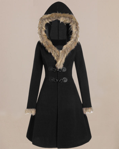 Fur Long-sleeved Woolen Coat