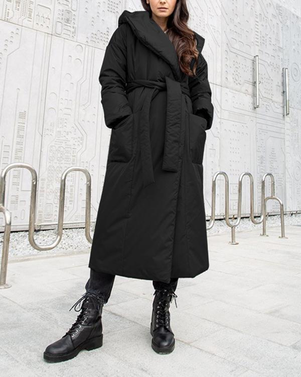Long Cotton Jacket With Hooded Belt