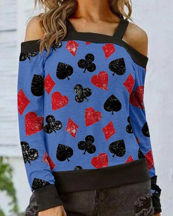 Printed Off-the-shoulder Casual Top