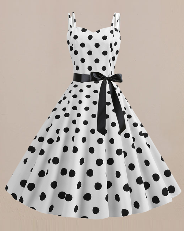 Retro Sling Backless Polka Dot A-line Dress