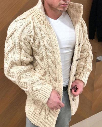 Men's Casual Stand Collar Winter Cable Knit Sweater Outerwear