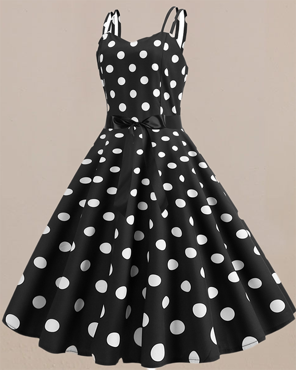 Retro Sling Backless Polka Dot A-line Dress