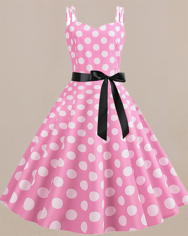 Retro Sling Backless Polka Dot A-line Dress