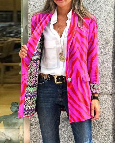 Fashion Long Sleeve Casual Print Lining Blazer Jacket