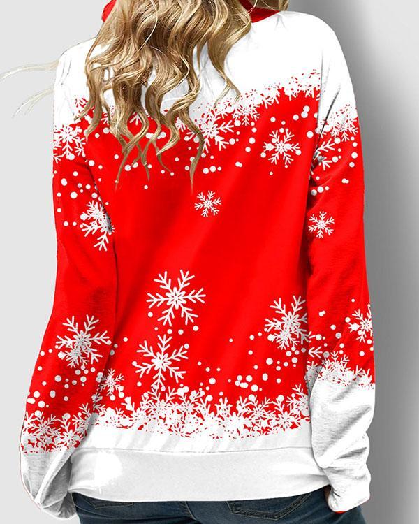 Drawstring Christmas Snowflake Print 4 Colors Sweatshirt