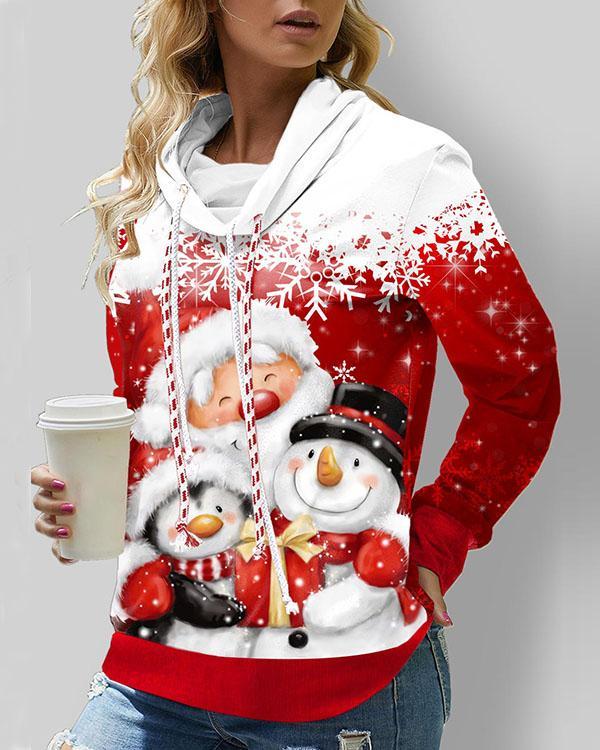 Christmas Snowman Print Cowl Neck Sweatshirt