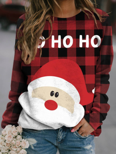 Christmas Print Long-sleeved Round Neck T-shirt