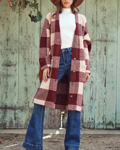Fashion Loose Long Woolen Plaid Coat