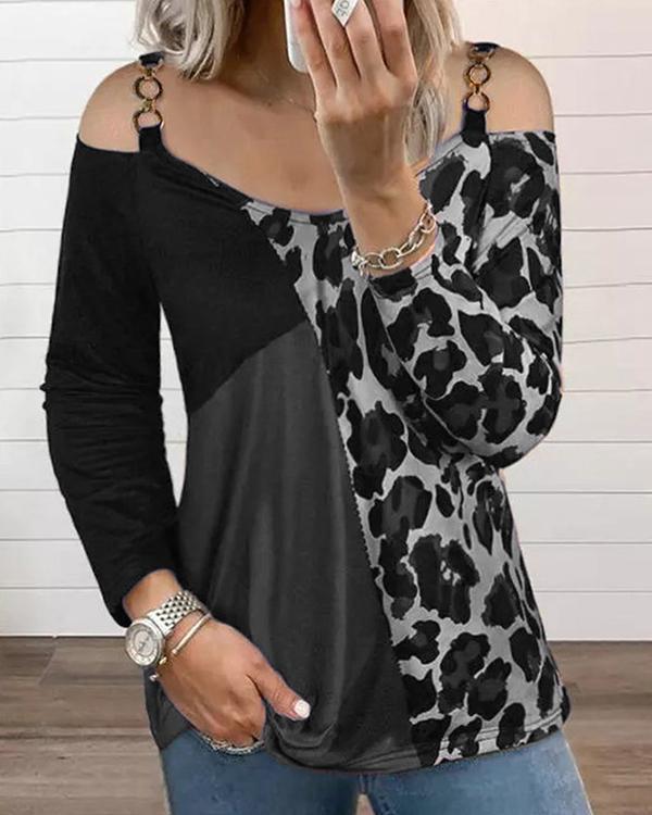 Leopard Stitching Strapless Long-sleeved Top