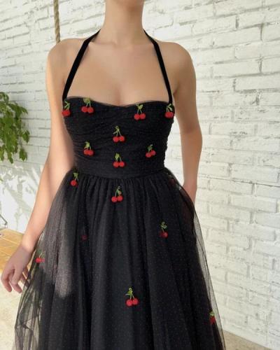 Black Sexy Cherry Midi Prom Dress