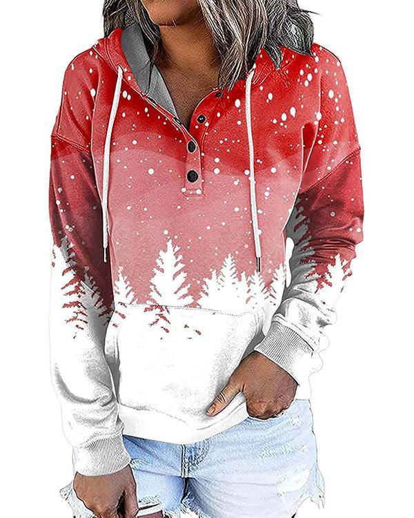 Women Long Sleeves Christmas Hooded Sweatshirt