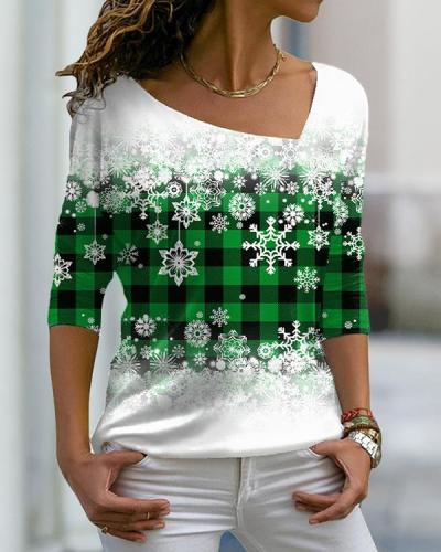 Ladies Snowflake Print Christmas Top