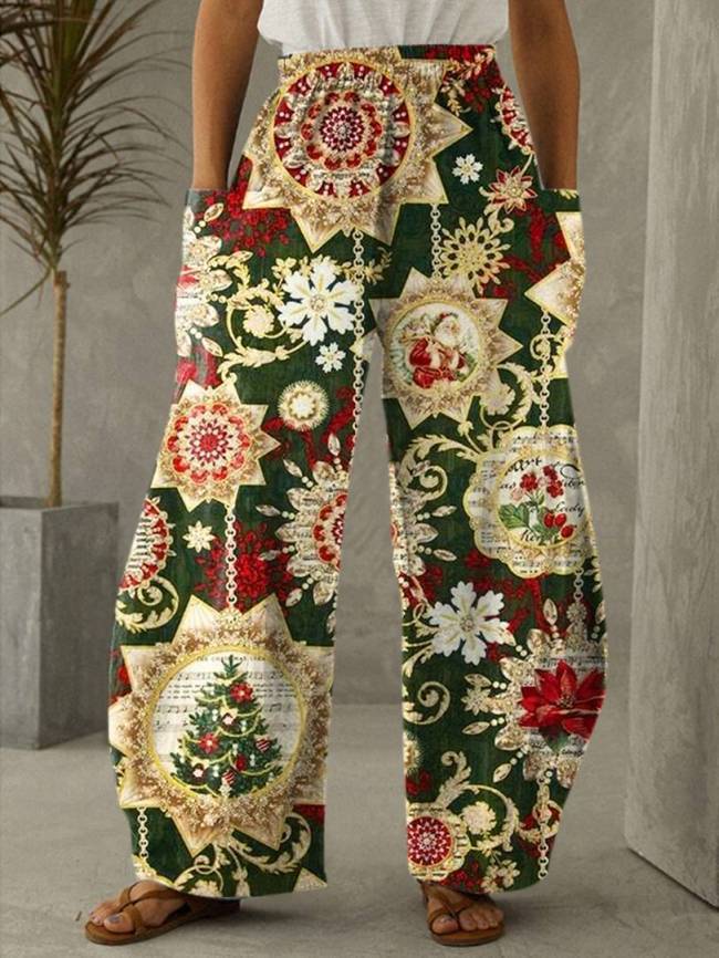 Christmas Print Vintage Casual Loose Pants