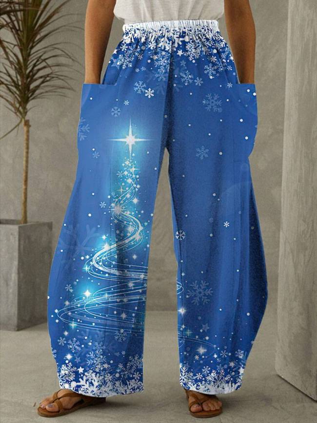 Christmas Tree Snowflakes Print Casual Loose Pants