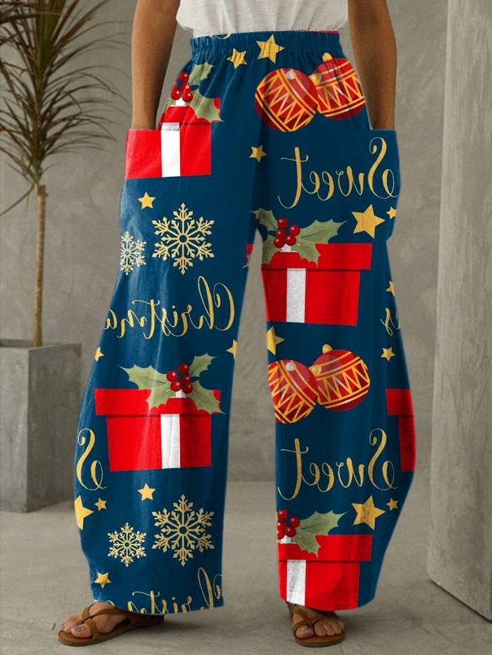 Christmas Print Vintage Casual Loose Pants