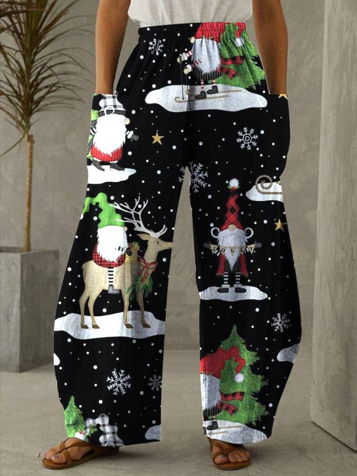 Christmas Print Vintage Casual Loose Pants