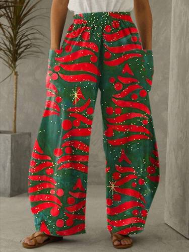 Christmas Print Vintage Casual Loose Pants