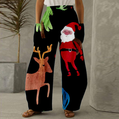 Christmas Elderly Printed Plus Size Casual Pants