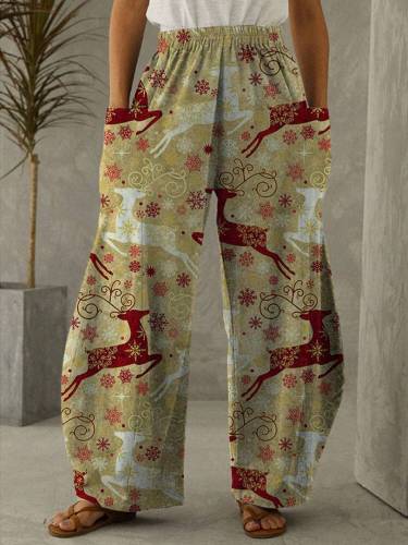 Christmas Elk Print Casual Pants