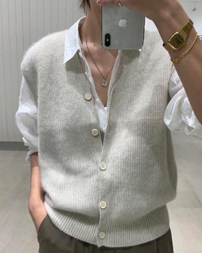 Women Knitting V-neck Button Sweater Vest