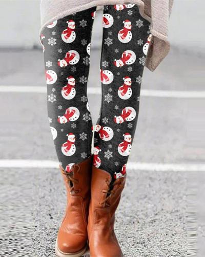 Christmas Santa Snowman Print Tight Pants & Leggings