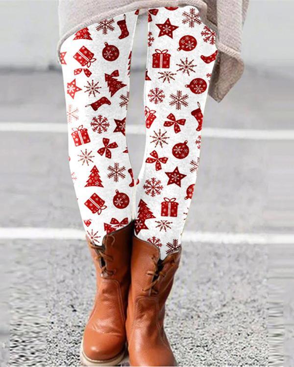 Women Christmas Print Tight Pants & Leggings