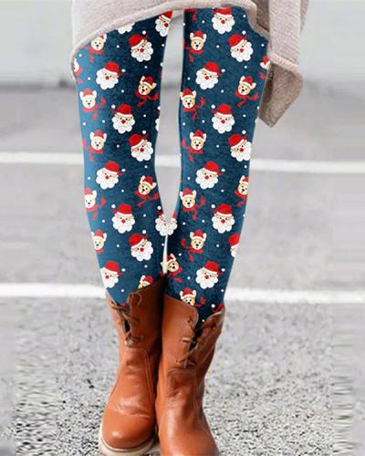 Christmas Santa Snowman Print Tight Pants & Leggings