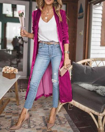 Fashion Rose Red Velvet Solid Coat