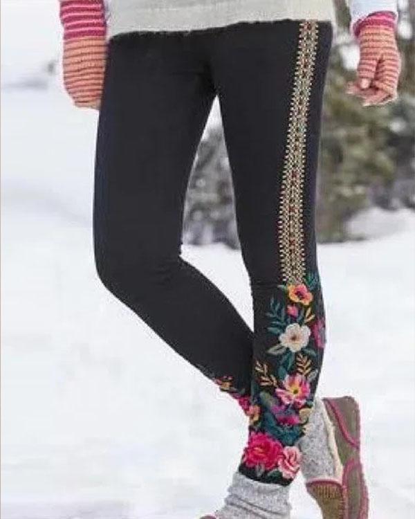 Women Vintage Floral Print Pattern Leggings & Pants